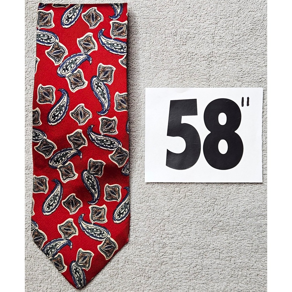 Harvé Benard 100% Silk Men's Tie Red Paisley Woven Pointed 58"